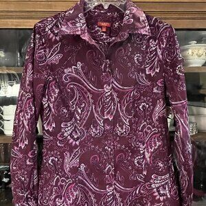Talbot's Purple Paisley Button Down Blouse SZ 10 Beautiful and Classic